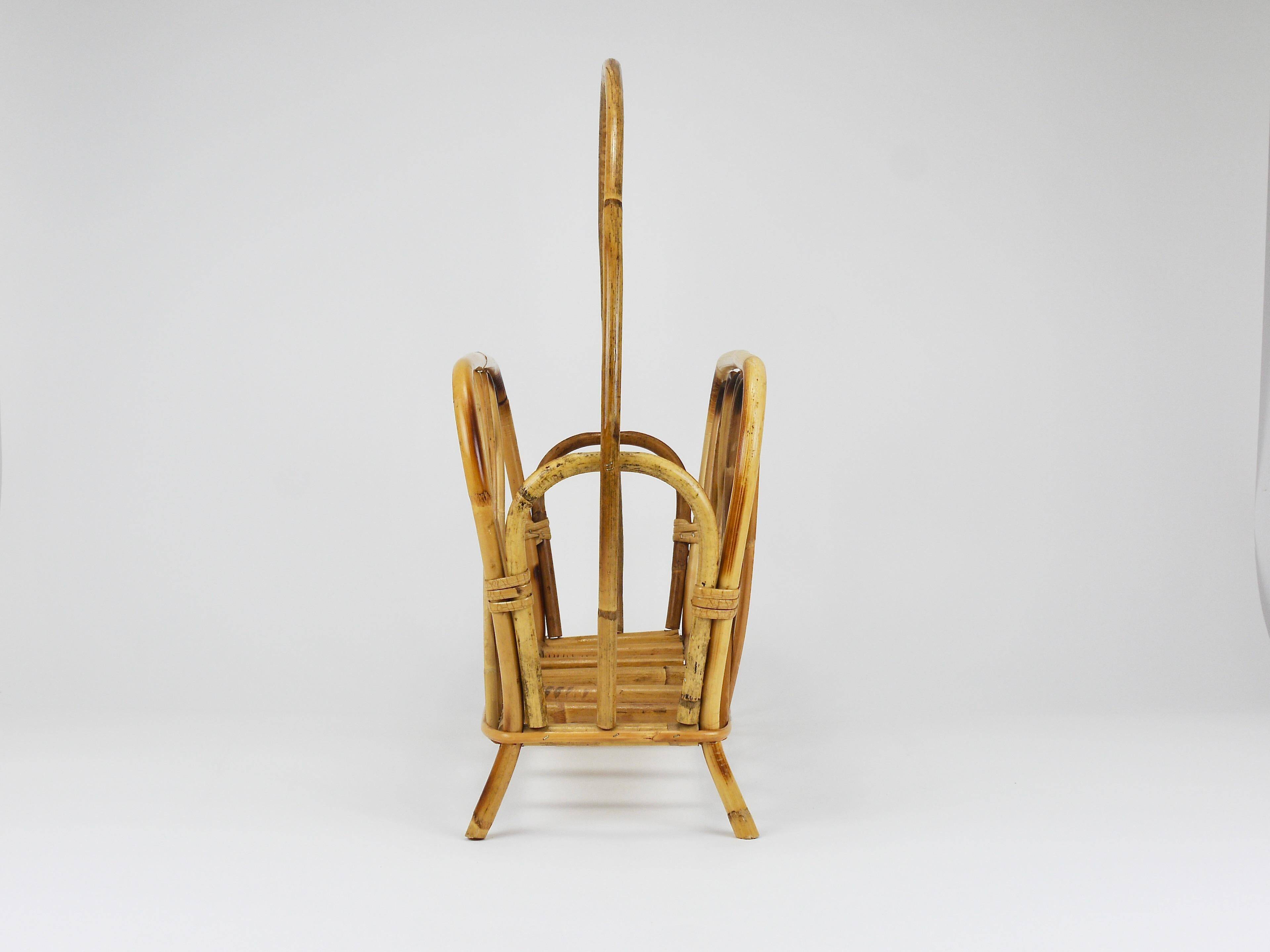 Bamboo and rattan magazine rack in the style of Franco Albini, Italy, 1970s.