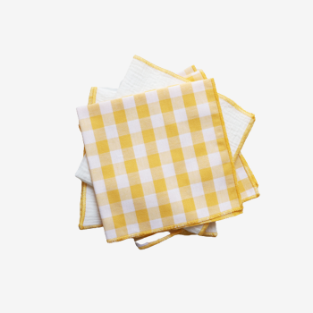 Lot de 4 serviettes vichy jaune & gaze de coton blanc