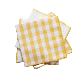 Lot de 4 serviettes vichy jaune & gaze de coton blanc