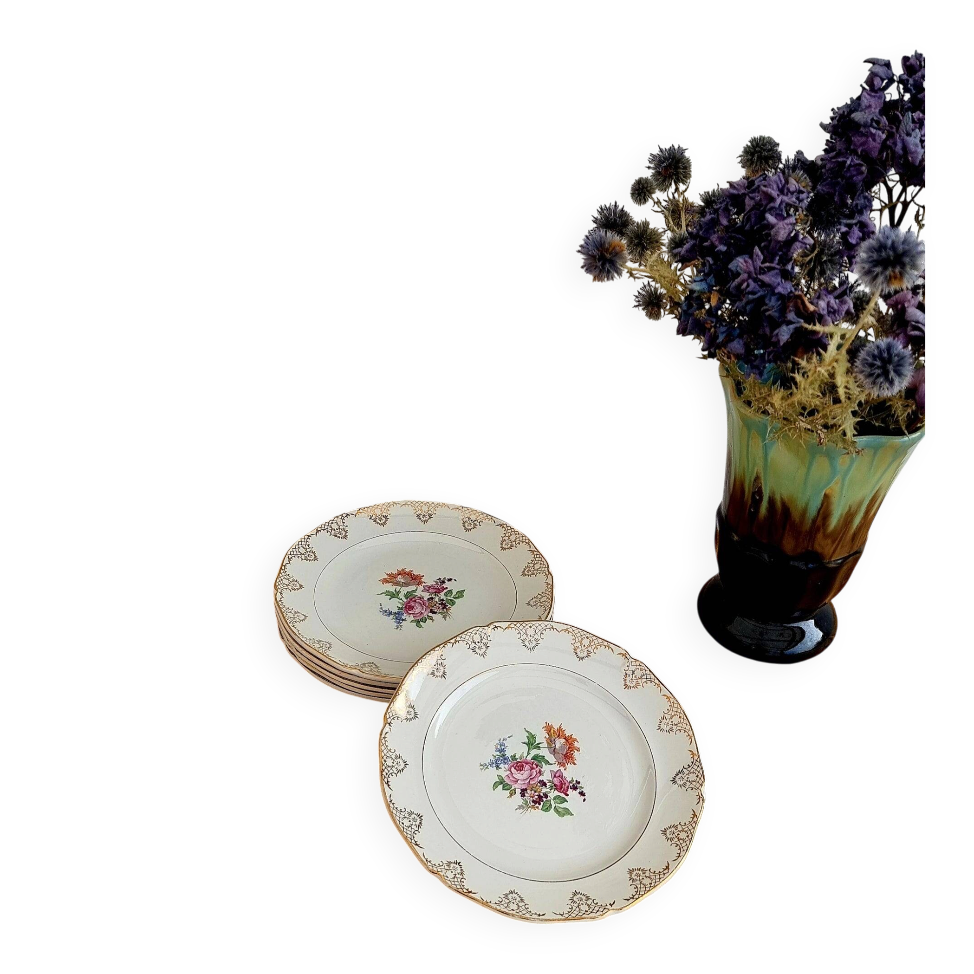 Set of 6 flat plates Saint Amand Céranord model Eve