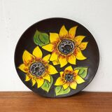 Mid-century German studio pottery wall plate with Ruscha sunflower motif, 1960s.