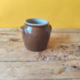 Brown glazed stoneware pot - antique glazed ceramic utensil holder