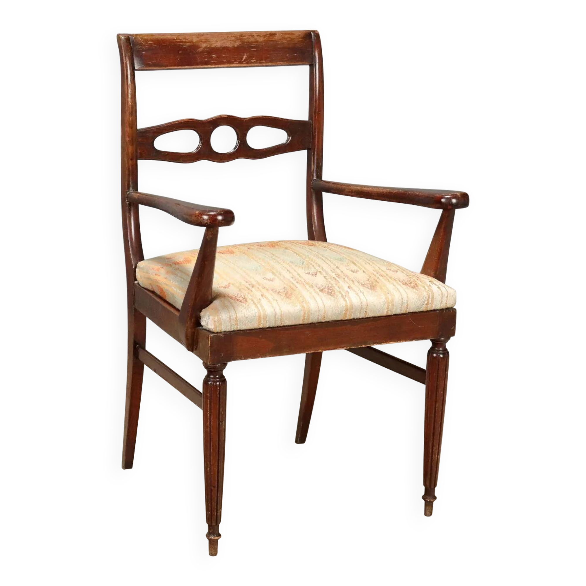 Fauteuil ancien en hêtre teinté acajou, Italie, XXe siècle