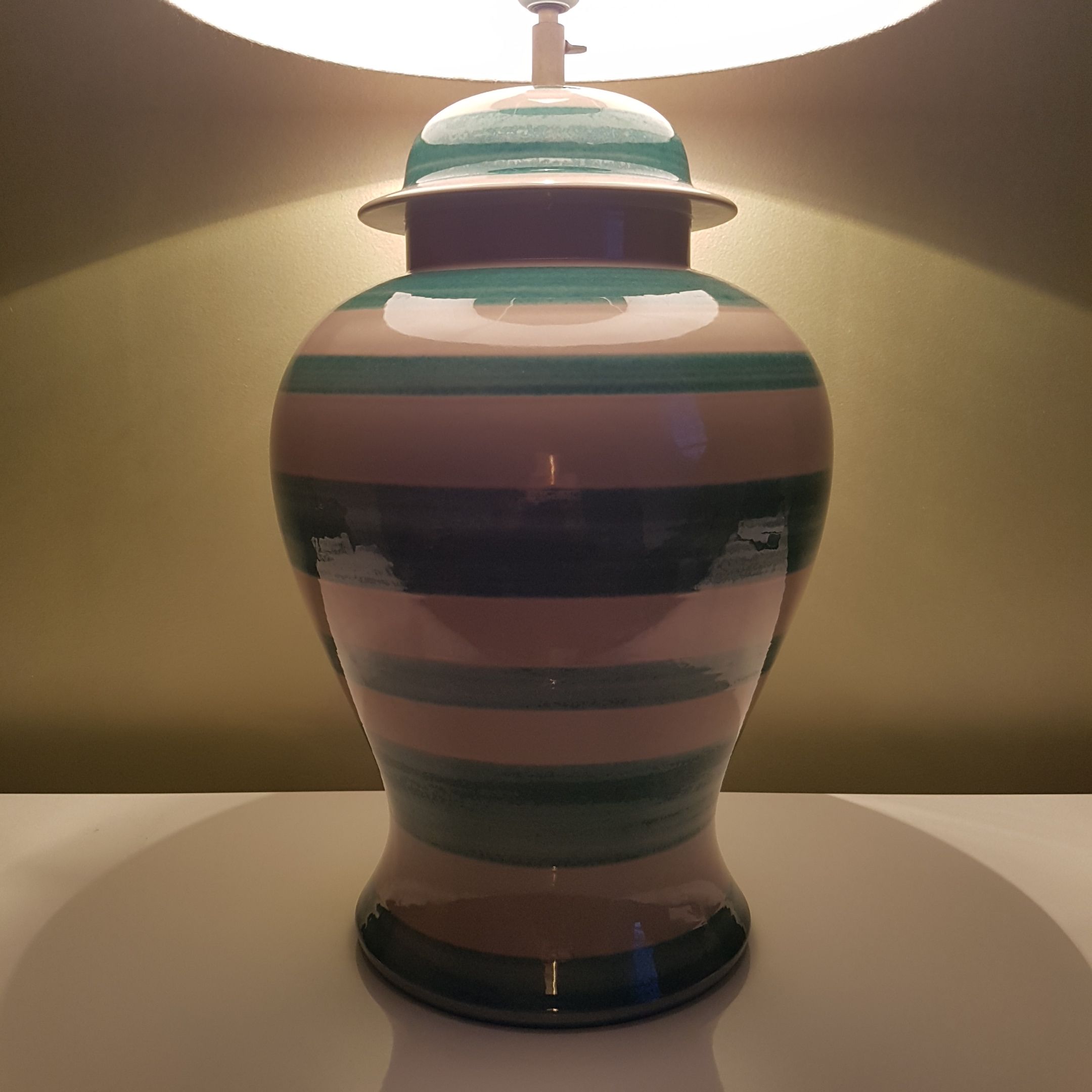 Scratched ceramic lamp green Gérard Danton for Roche Bobois