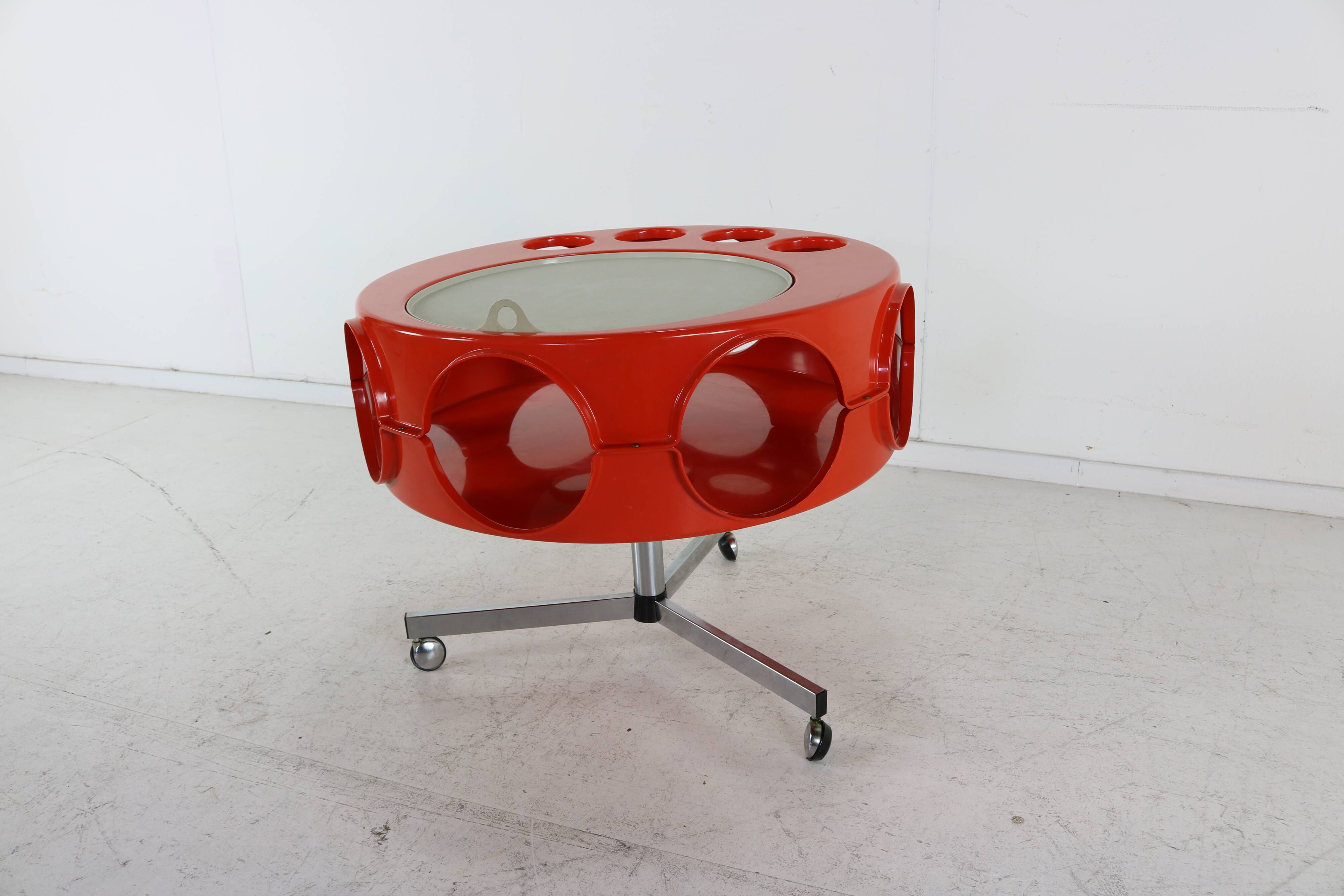 Space age 70s orange syntheric bar on casters