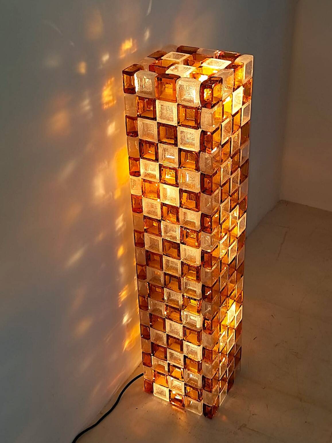 Floor Lamp in Amber and Crystal Pulegoso Glass by Poliarte, Italy, 1970s