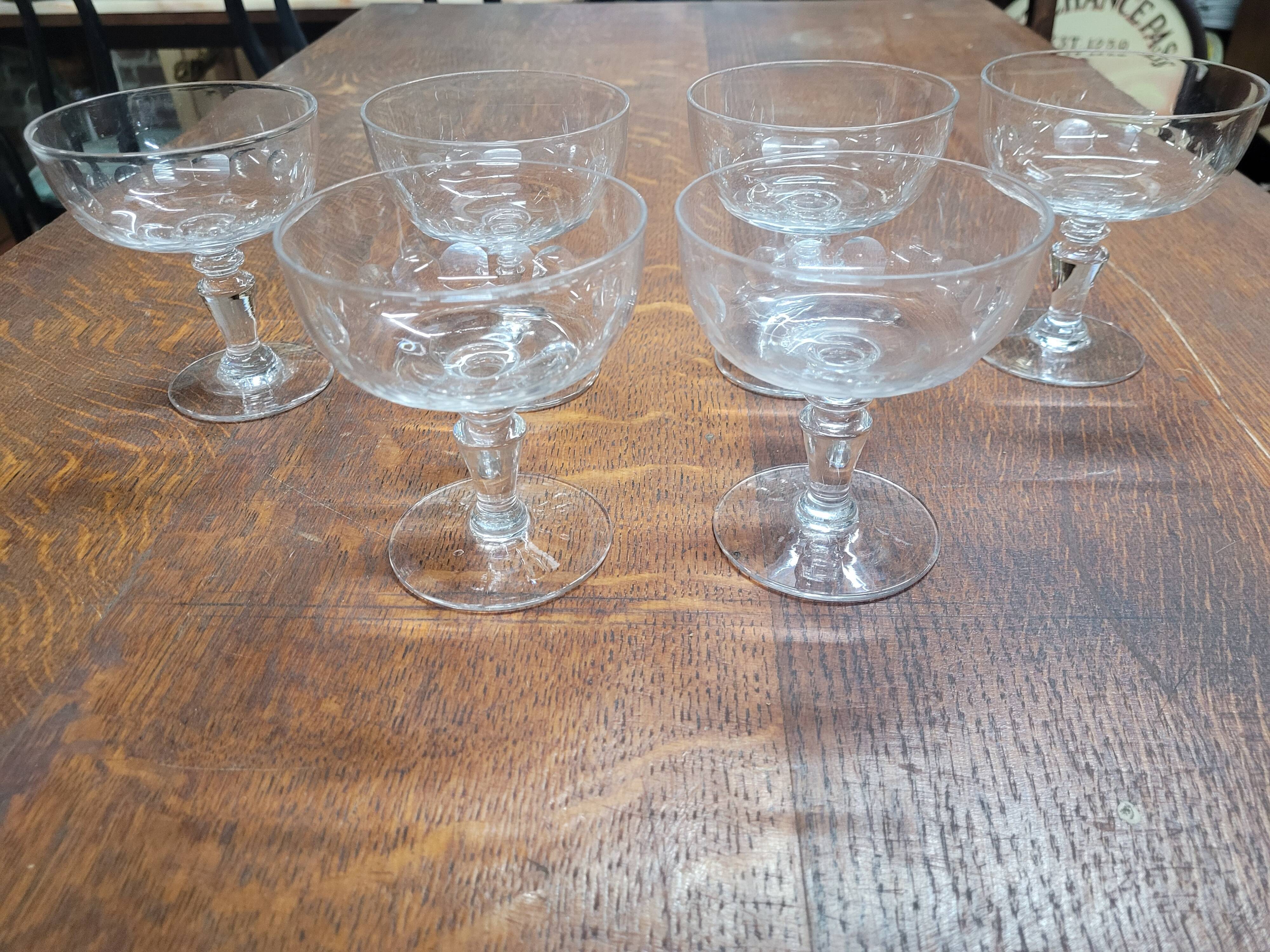6 old champagne glasses
