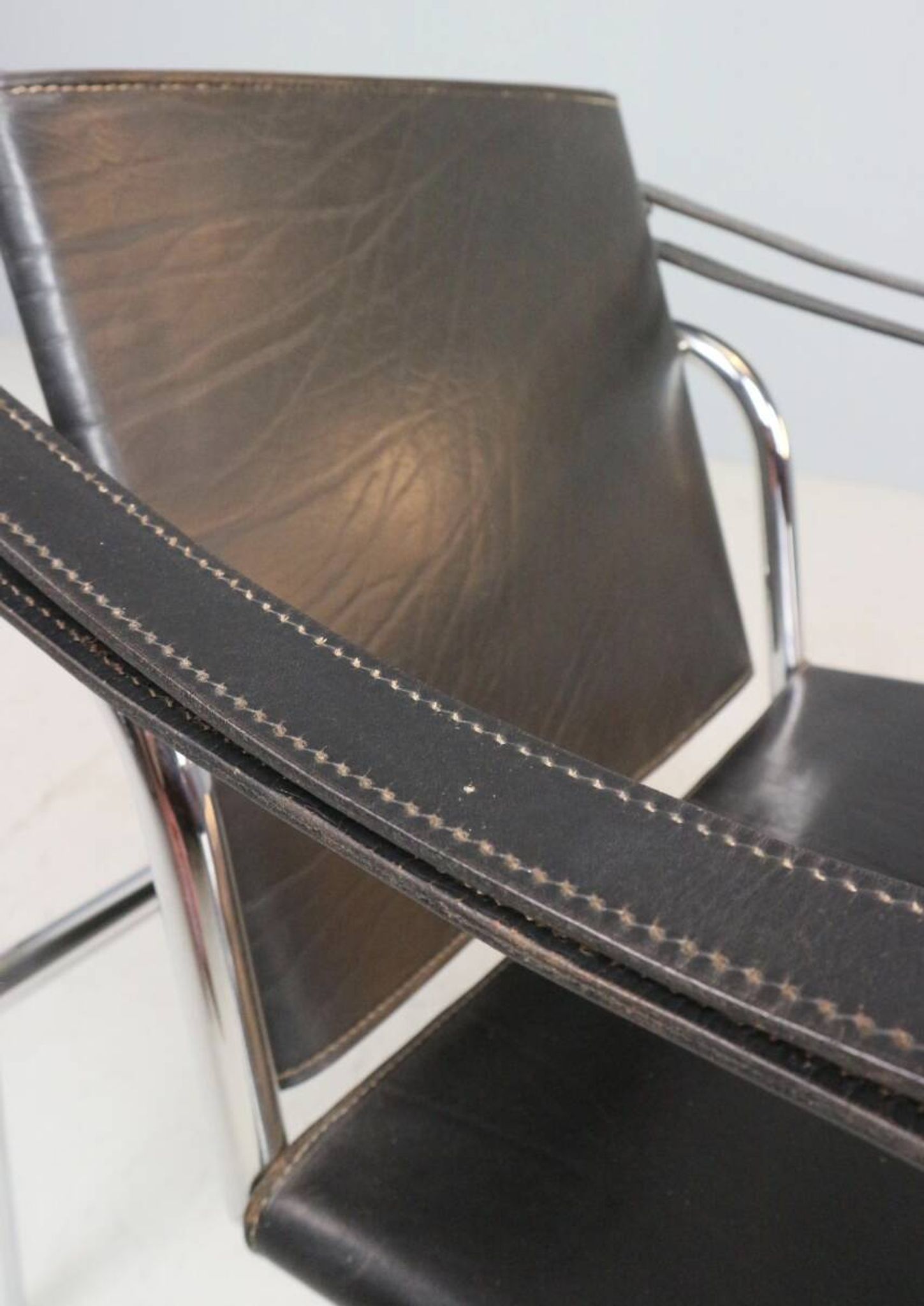 Le Corbusier Vintage Black Leather Armchair Model- LC1 for Cassina, 1970s