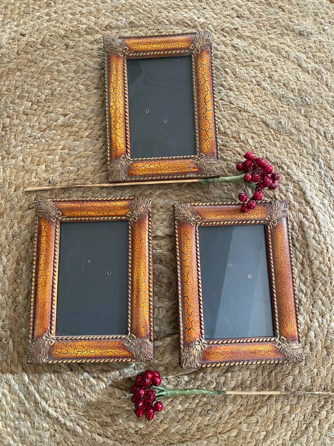 3 vintage frames with sheaves of wheat