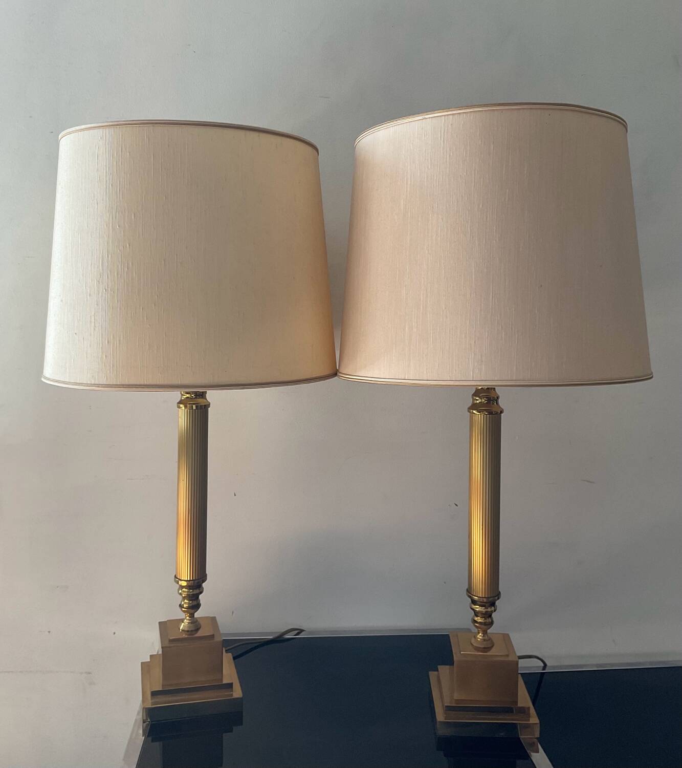 Pair of Empire style brass lamps
