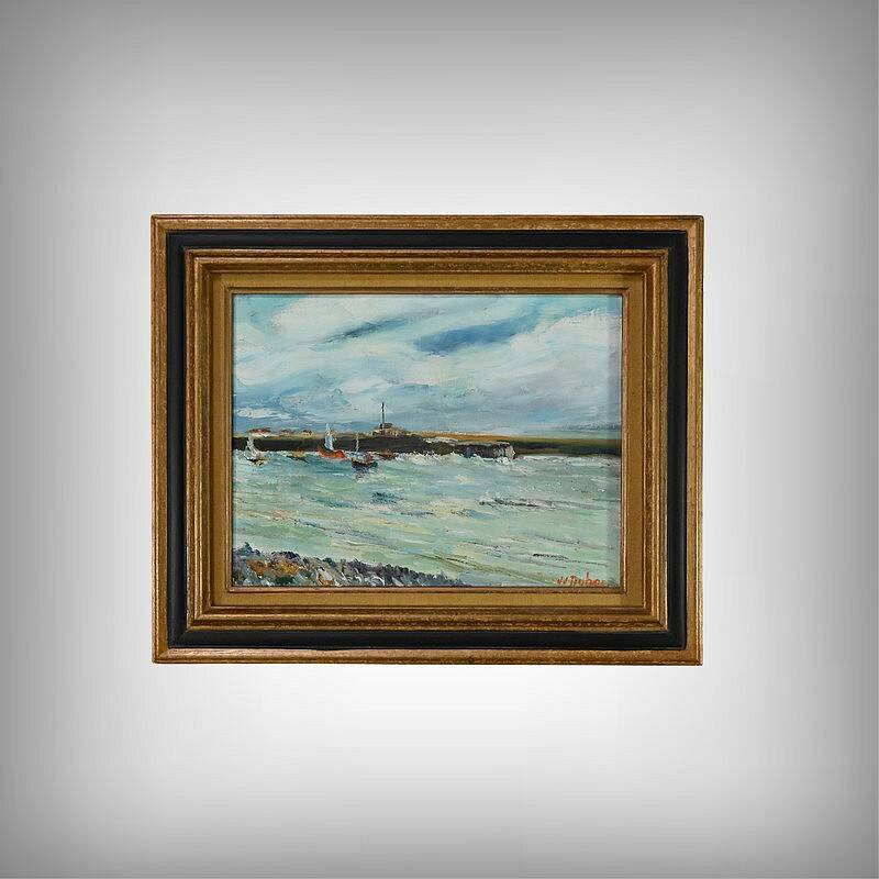 Painting “Petit Port Breton”, signed J.J Duboc – 1980