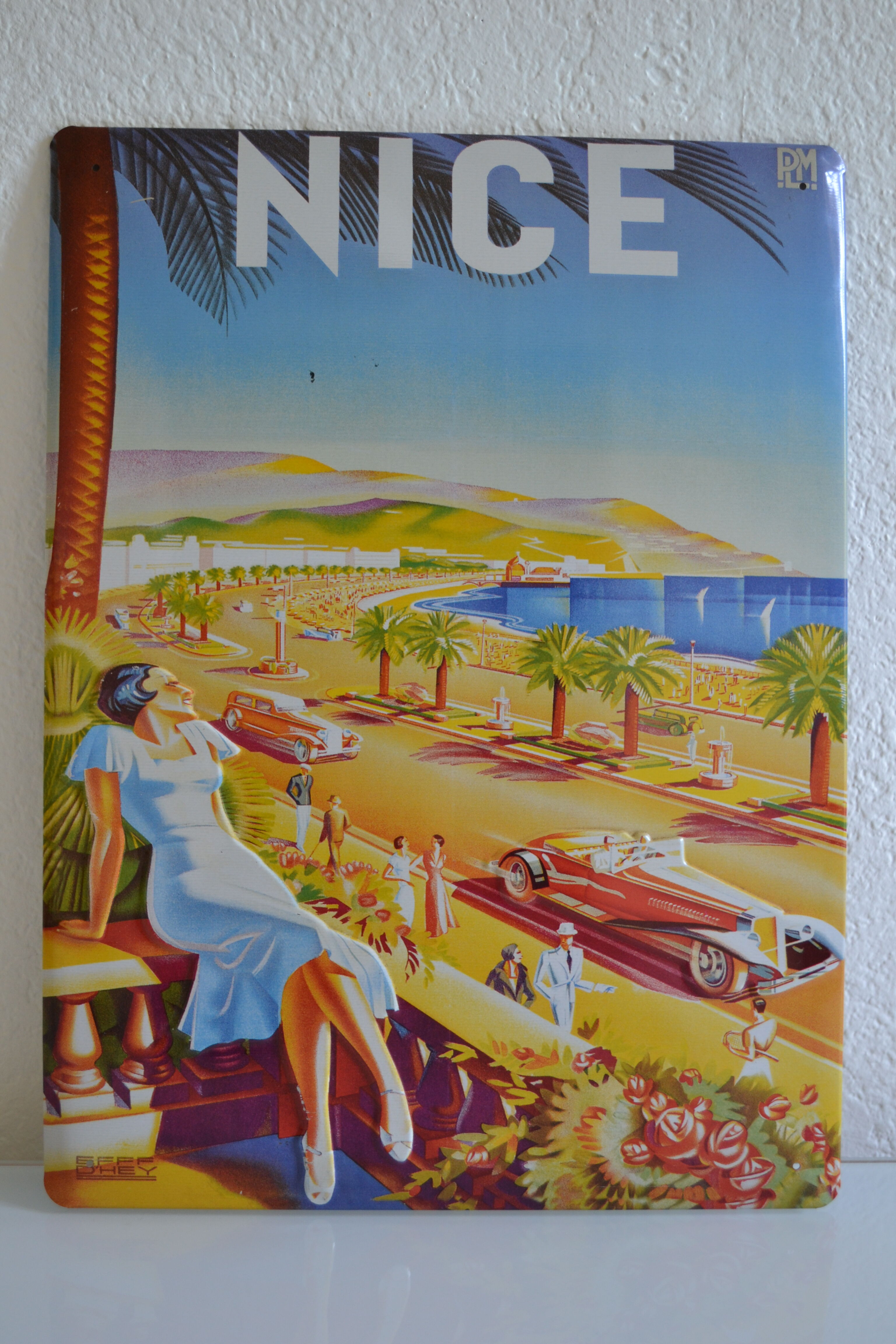Plaque tôle lithographiée publicitaire vintage Nice