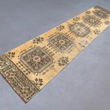 Distressed turkish runner 350x75 cm wool vintage tribal rug