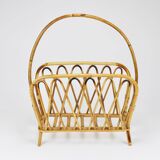 Bamboo and rattan magazine rack in the style of Franco Albini, Italy, 1970s.