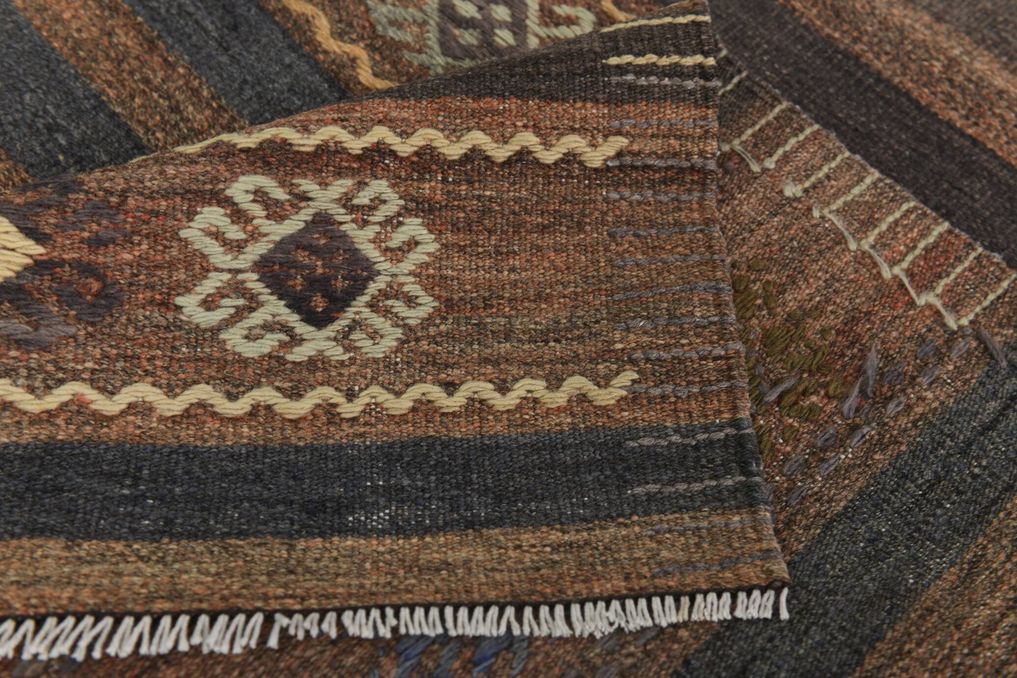6x9 Brown Grenn Handmade Persian Kilim Rug, 187x286Cm