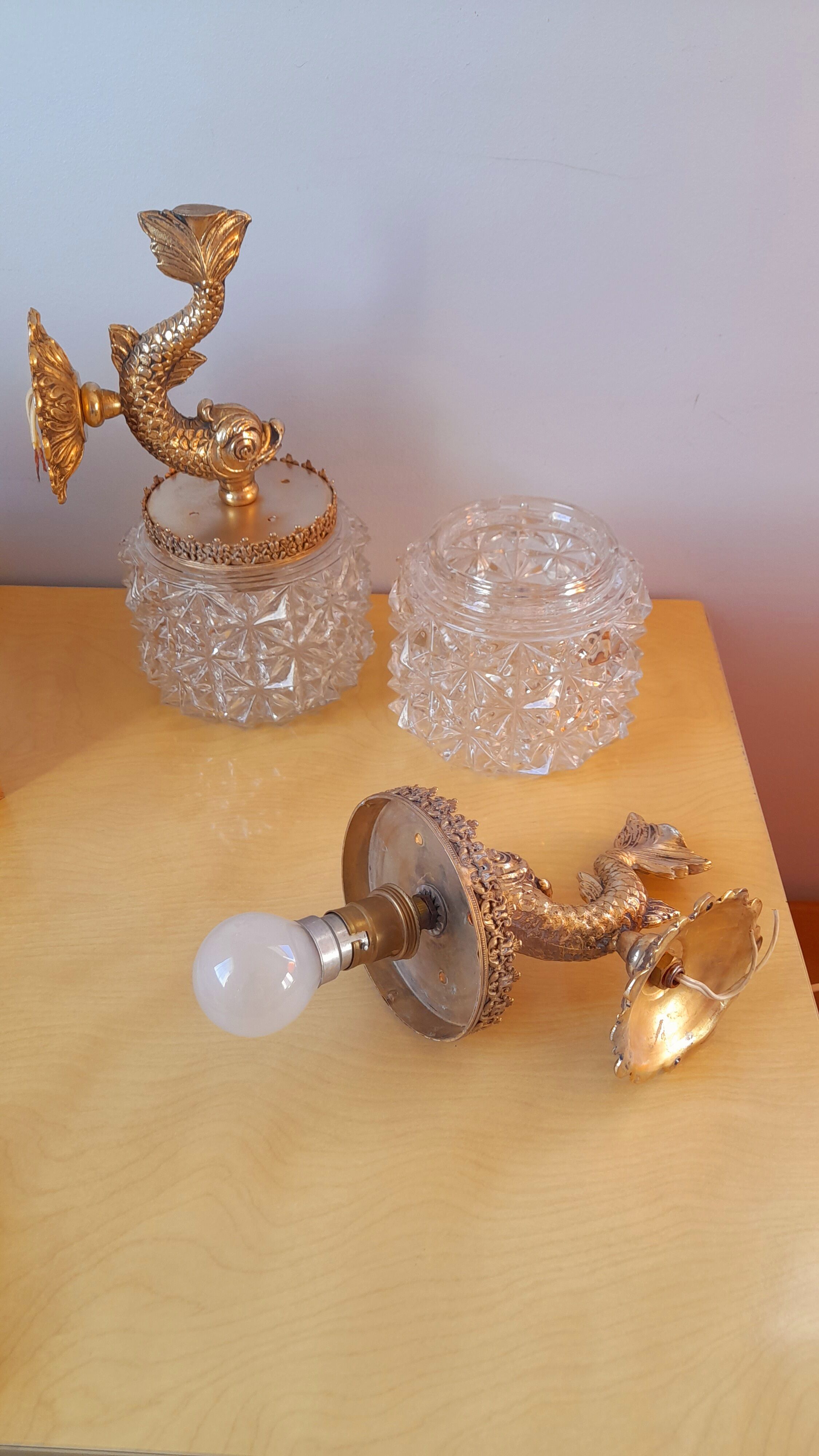 Pair of dolphin brass sconces