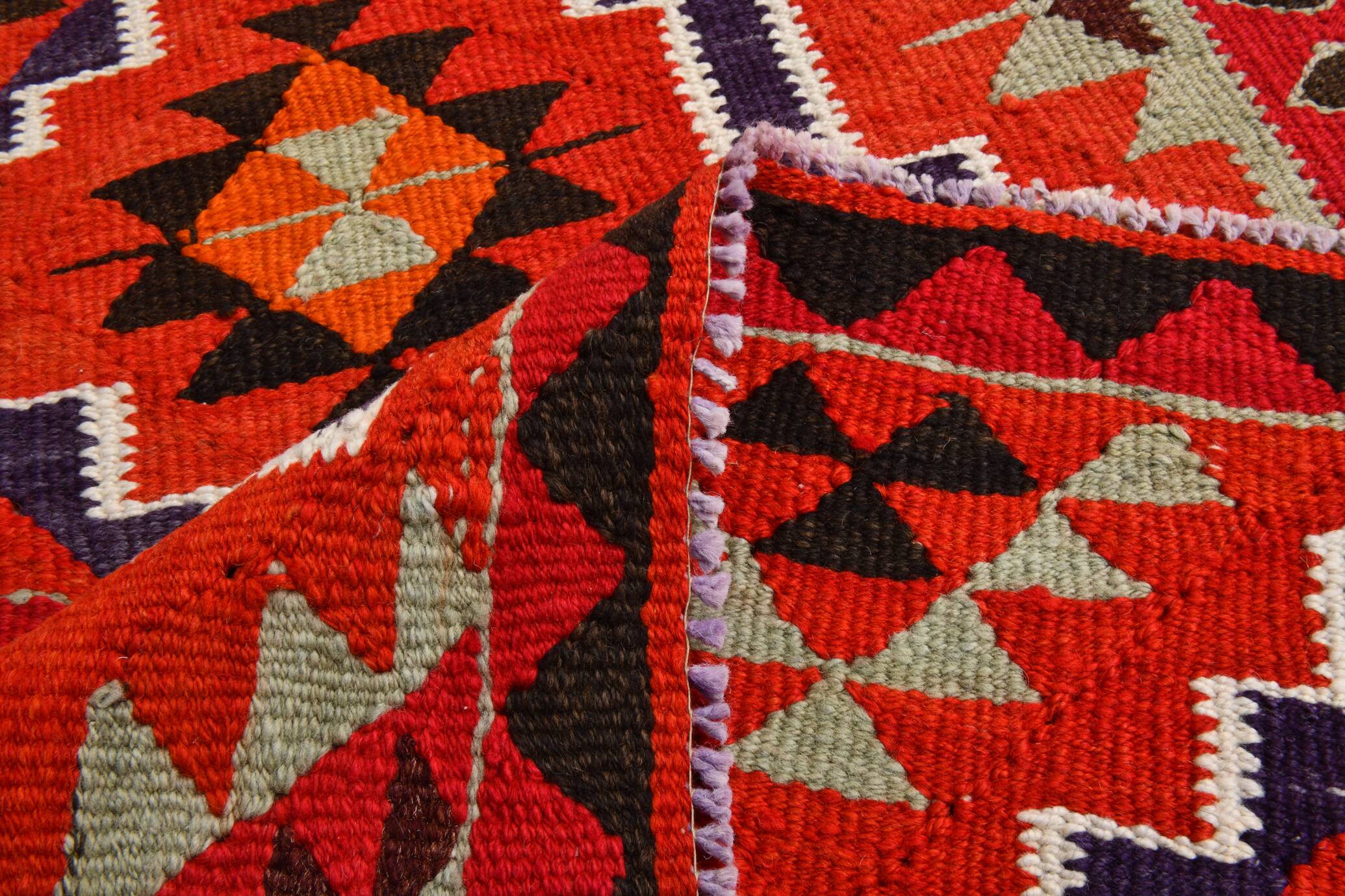 Vintage Orange & Blue Tribal Kilim Runner Rug, 95x320Cm