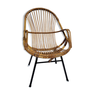 Rattan armchair straight feet metal