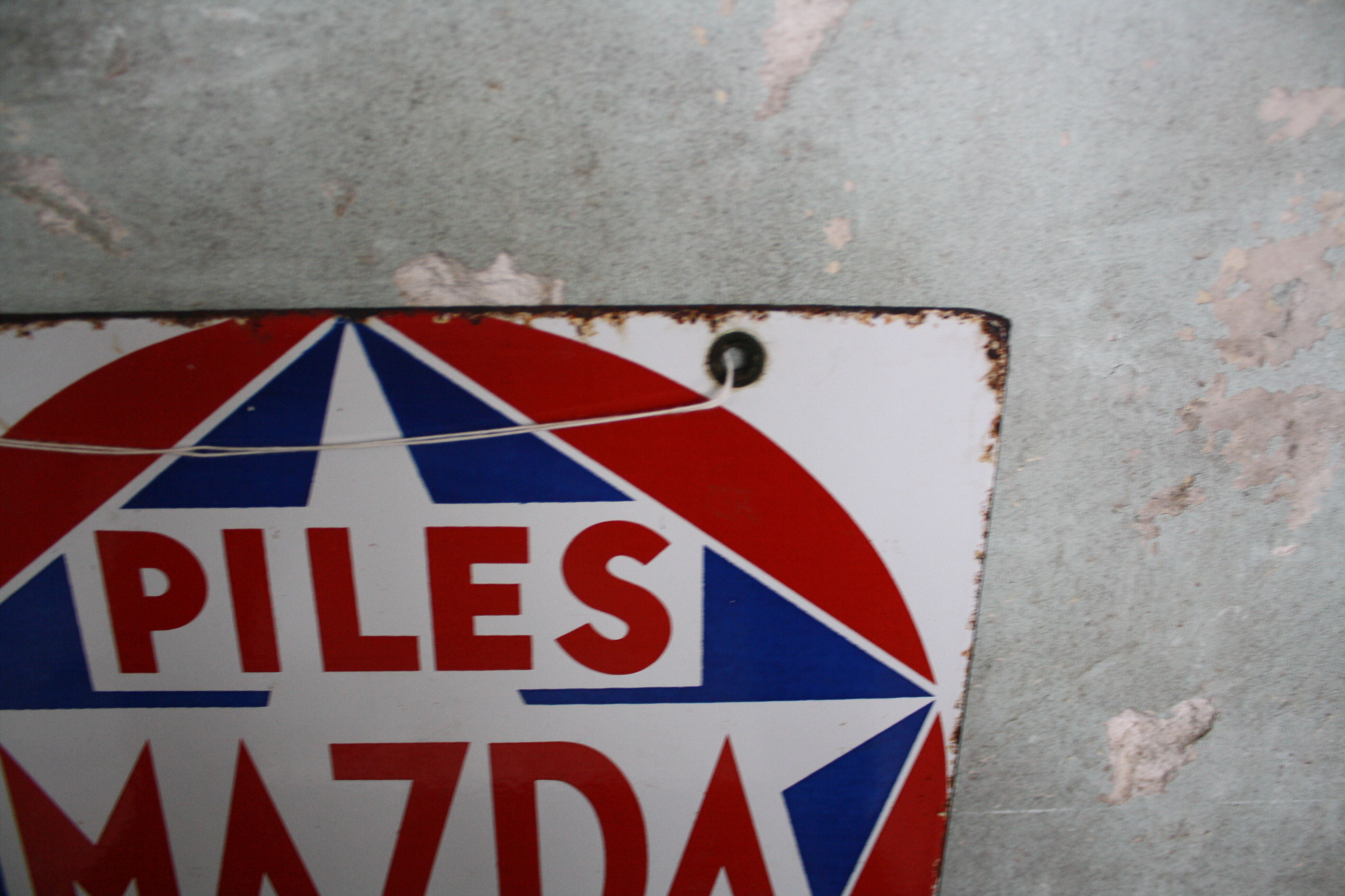 Double-sided enamel plate Piles Mazda Station service