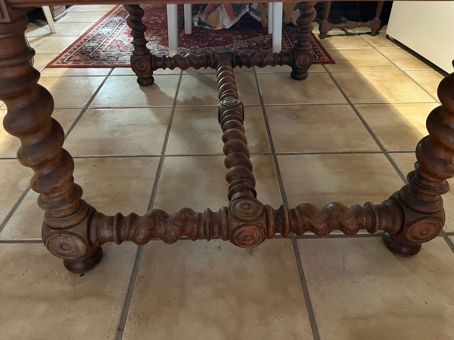 Louis XIII style wooden dining table with spiral turned legs