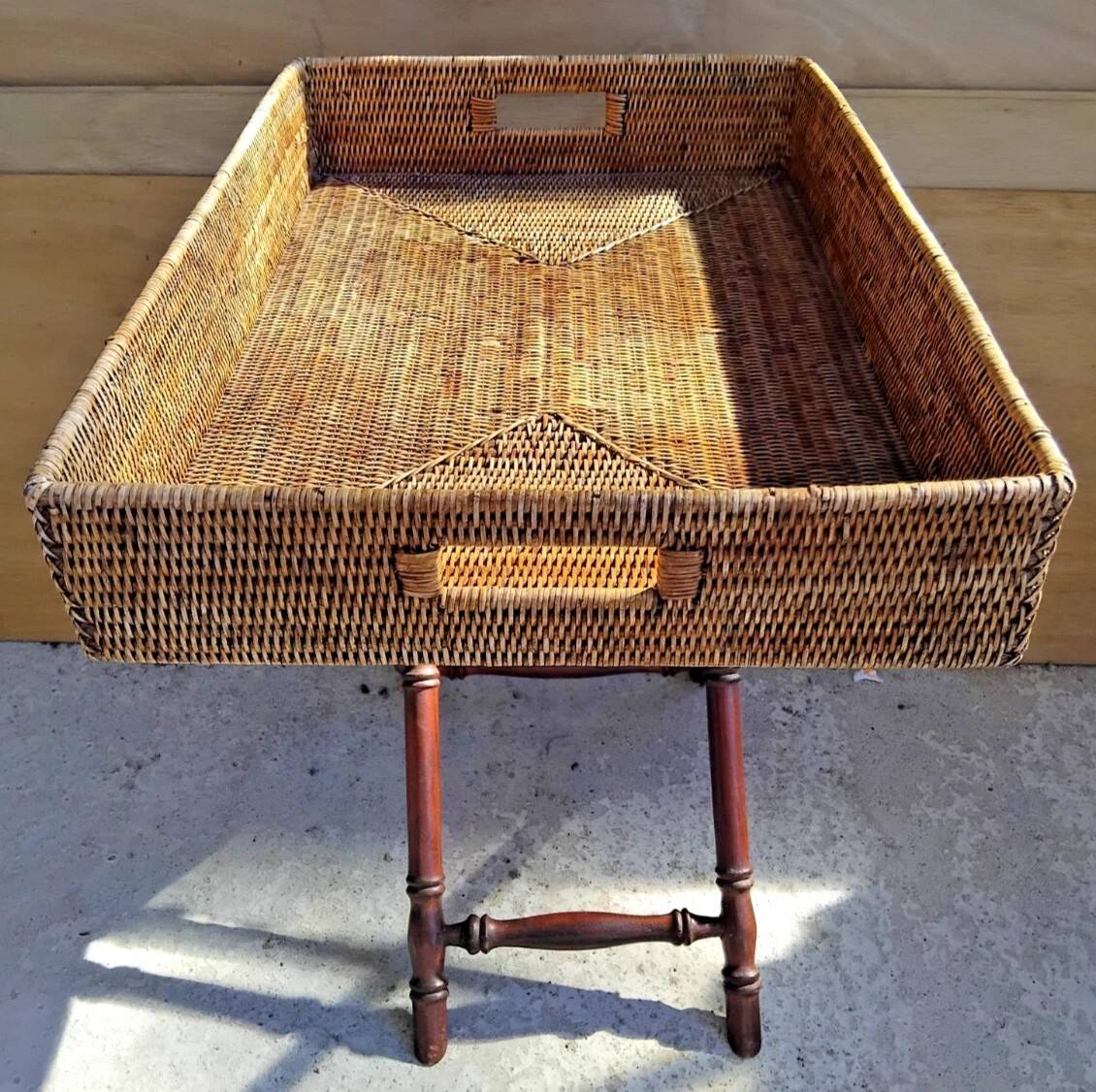 Vintage Rattan Butler's Tray on Stand