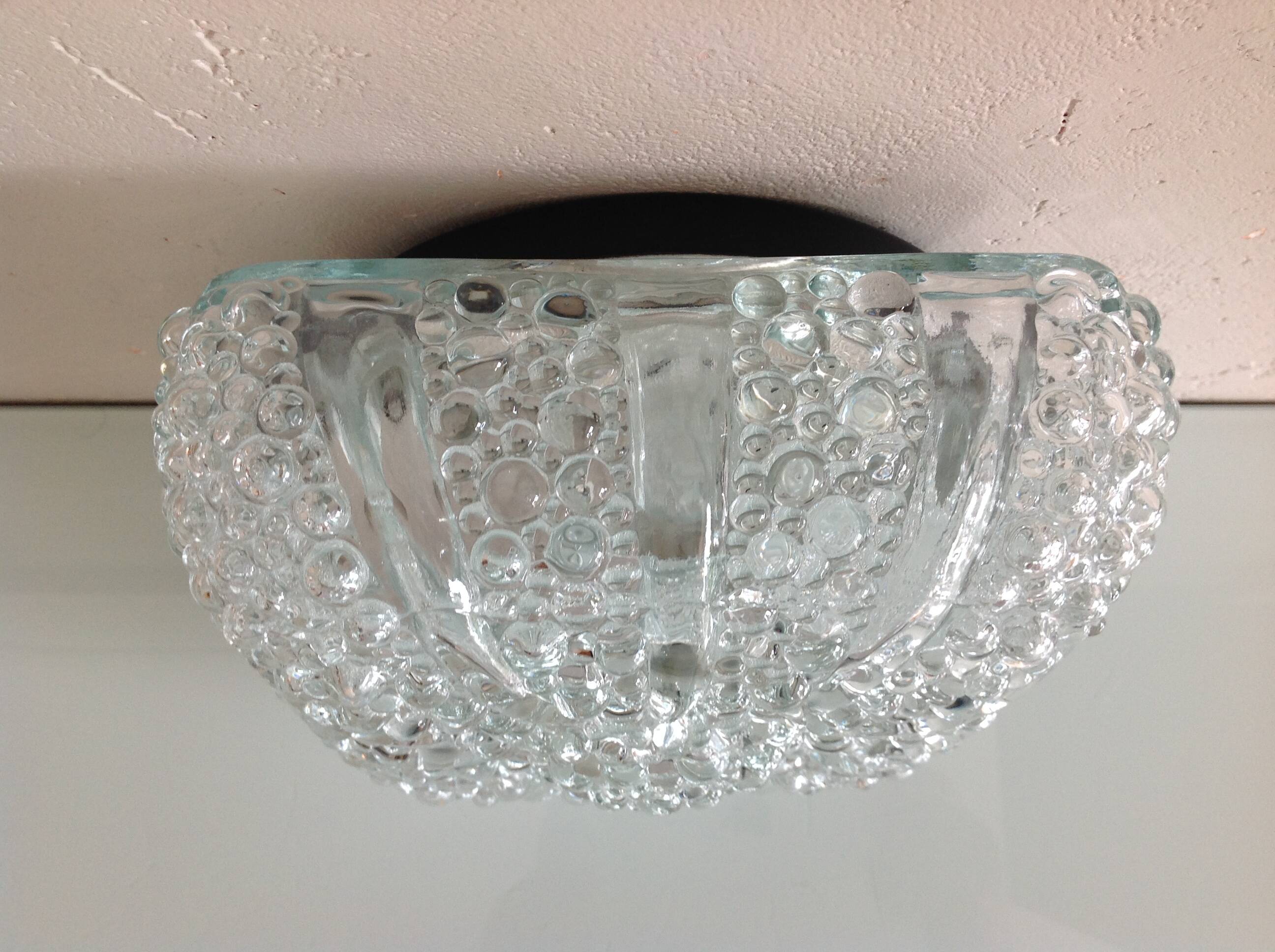 Plafonnier carré en verre bullé / vintage années 60-70