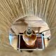 Turned wood base lamp with spun lampshade
