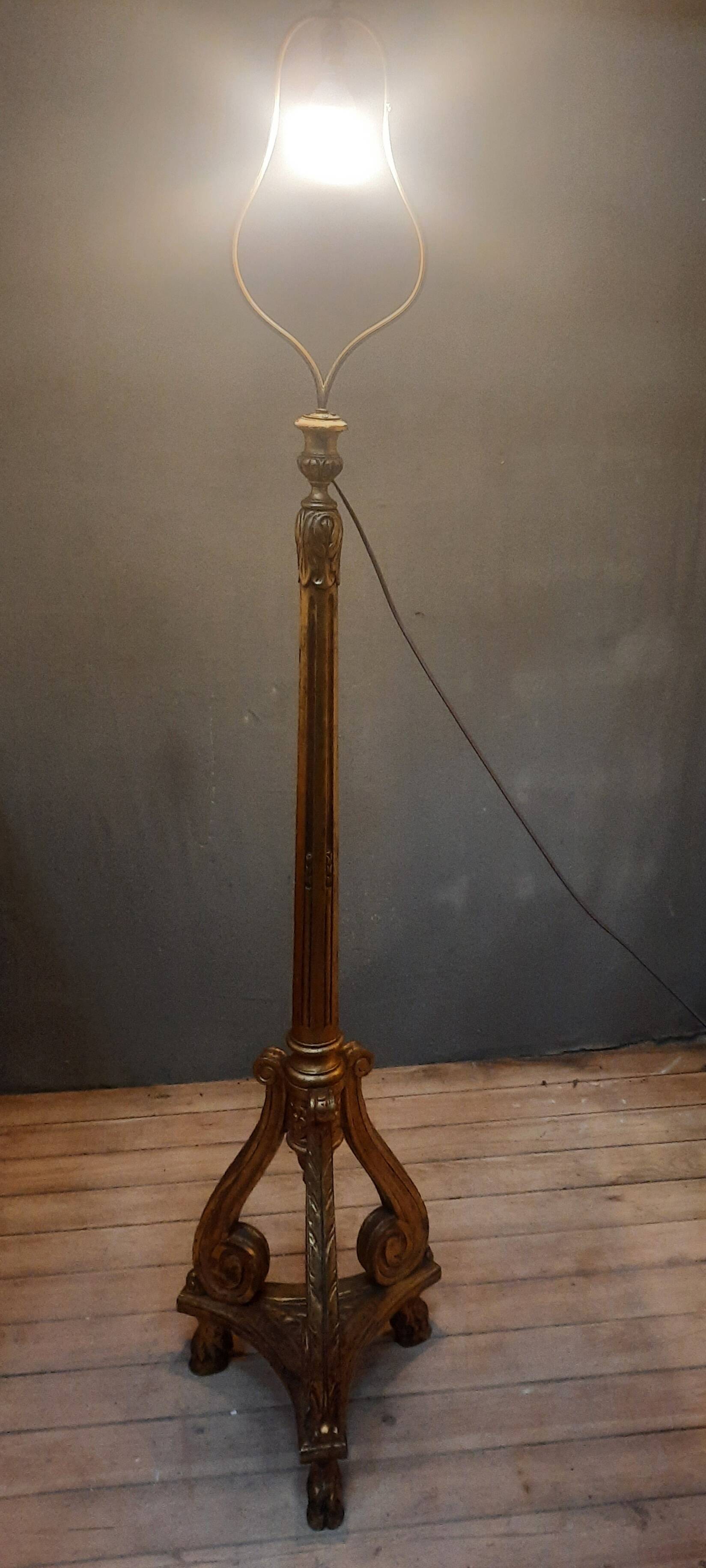 Louis XVI style gilded wooden floor lamp