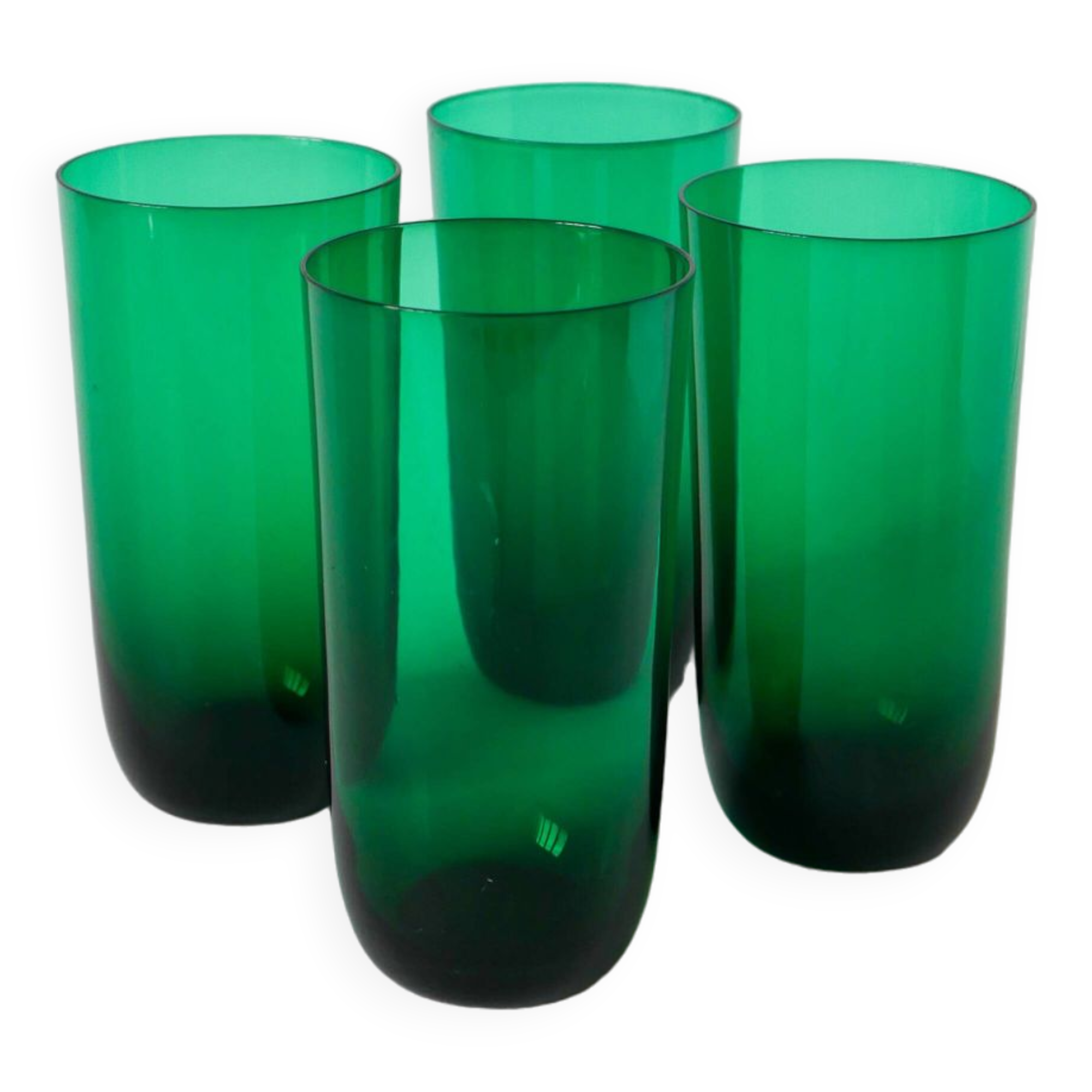 Lot de 4 verres à eau en verre vert, Design, 1970