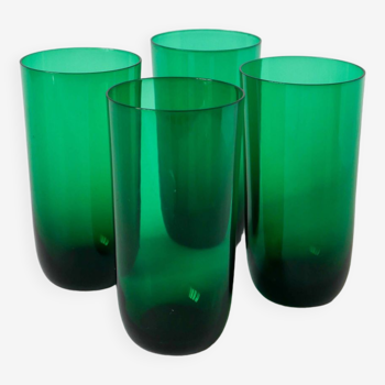 Set of 4 green glass water glasses, Design, 1970