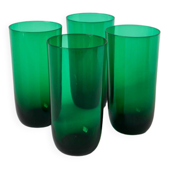 Lot de 4 verres à eau en verre vert, Design, 1970