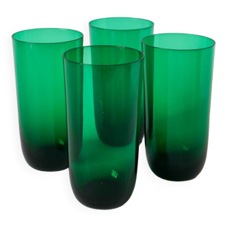 Set of 4 green glass water glasses, Design, 1970