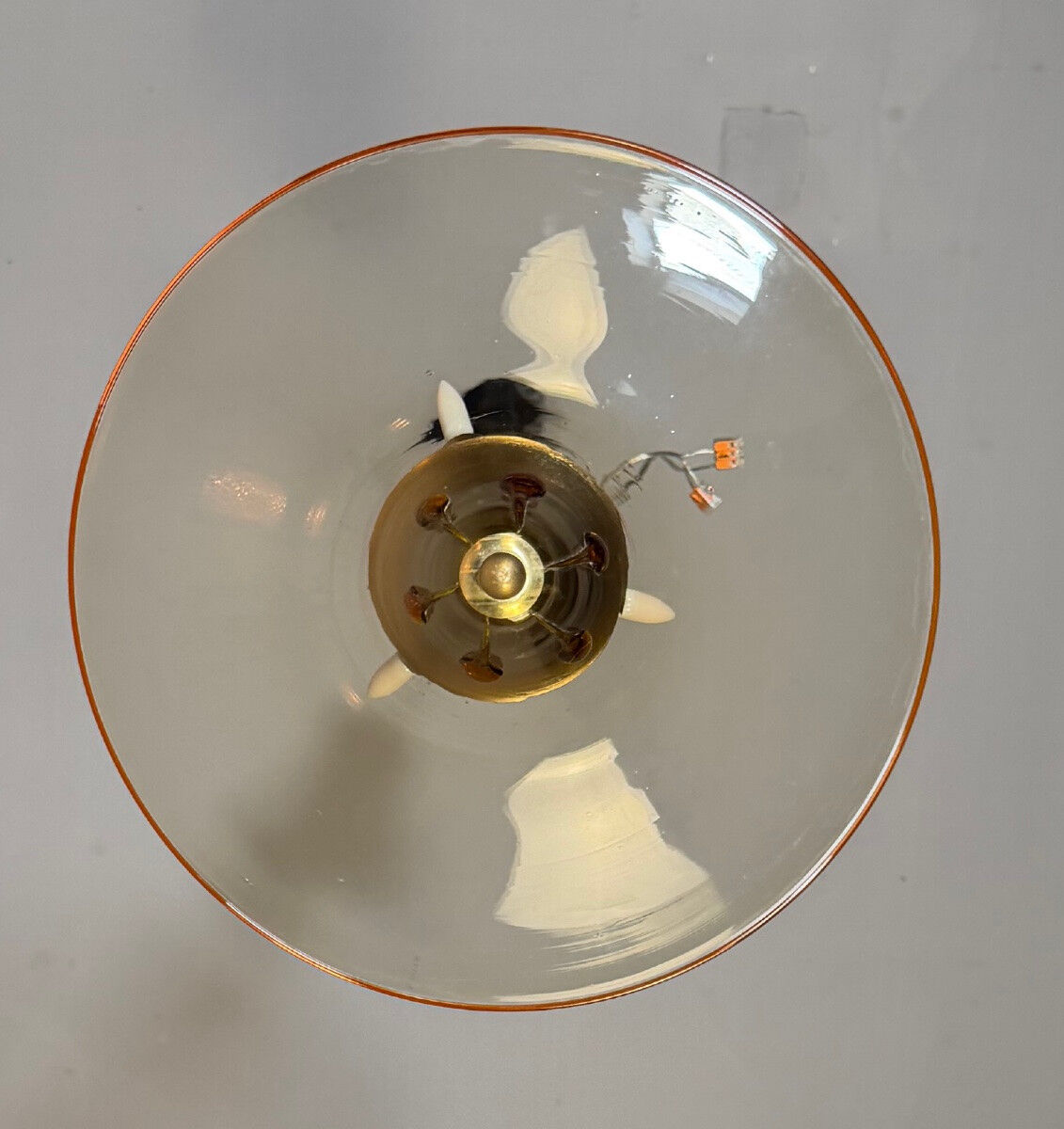 Venetian lustre in gilded and orange Murano glass, circa 1920.