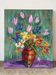Tulips and iris, oil on canvas signed Gisèle Renaut 1978
