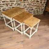 Renovated antique tables in a chic country style – trio of nesting tables