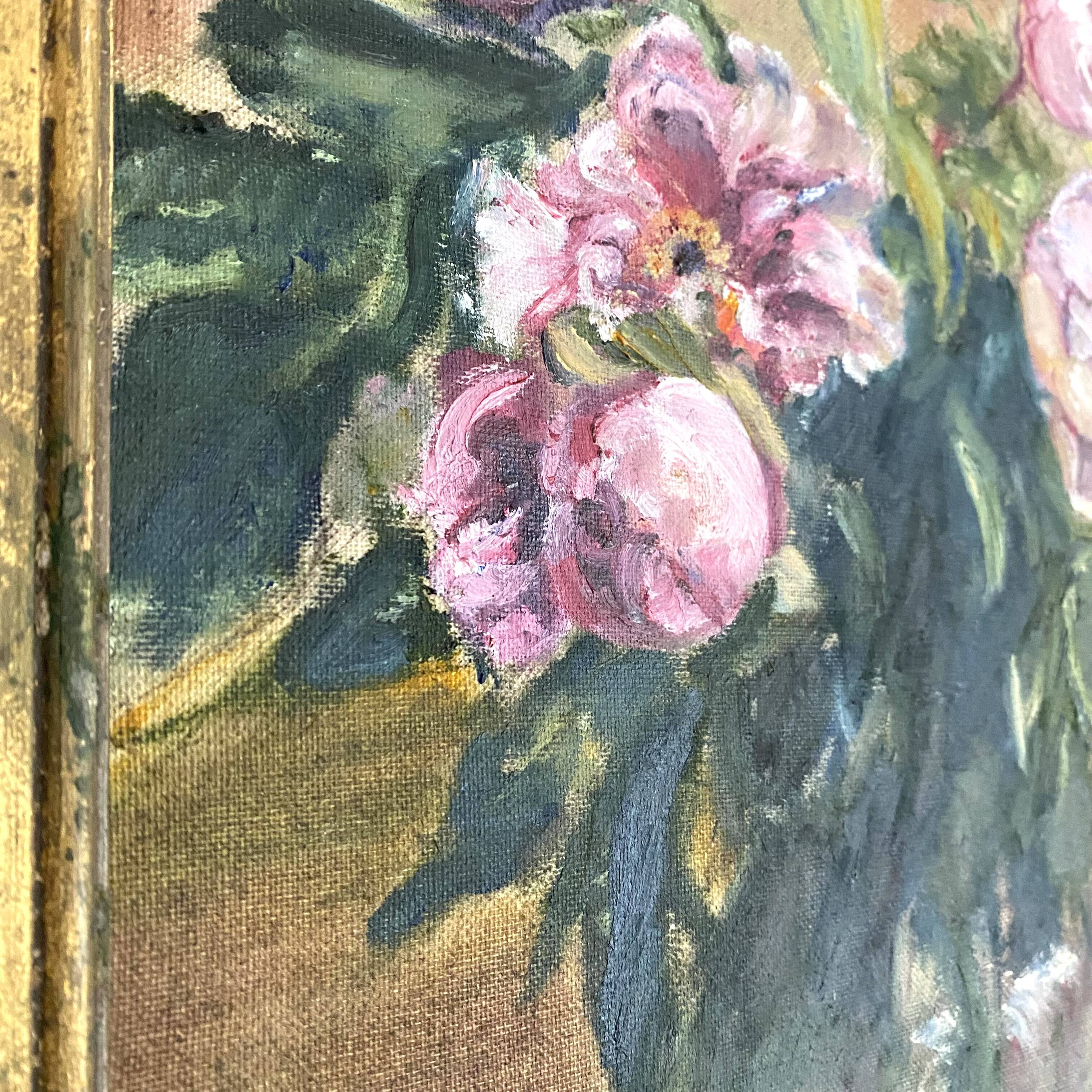 Painting, framed peony canvas
