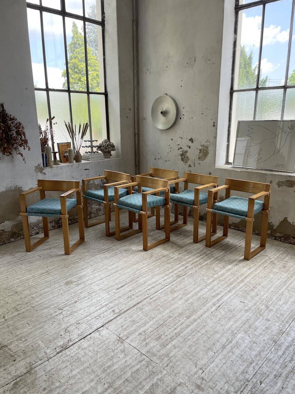 Set of 6 oak chairs with armrests Ate Van Apeldoorn