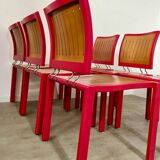 Lot 6 anciennes chaises design Dieticker Bruno Rey bois fuchsia vintage années 70