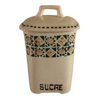 Sugar jar orange green earthenware lid