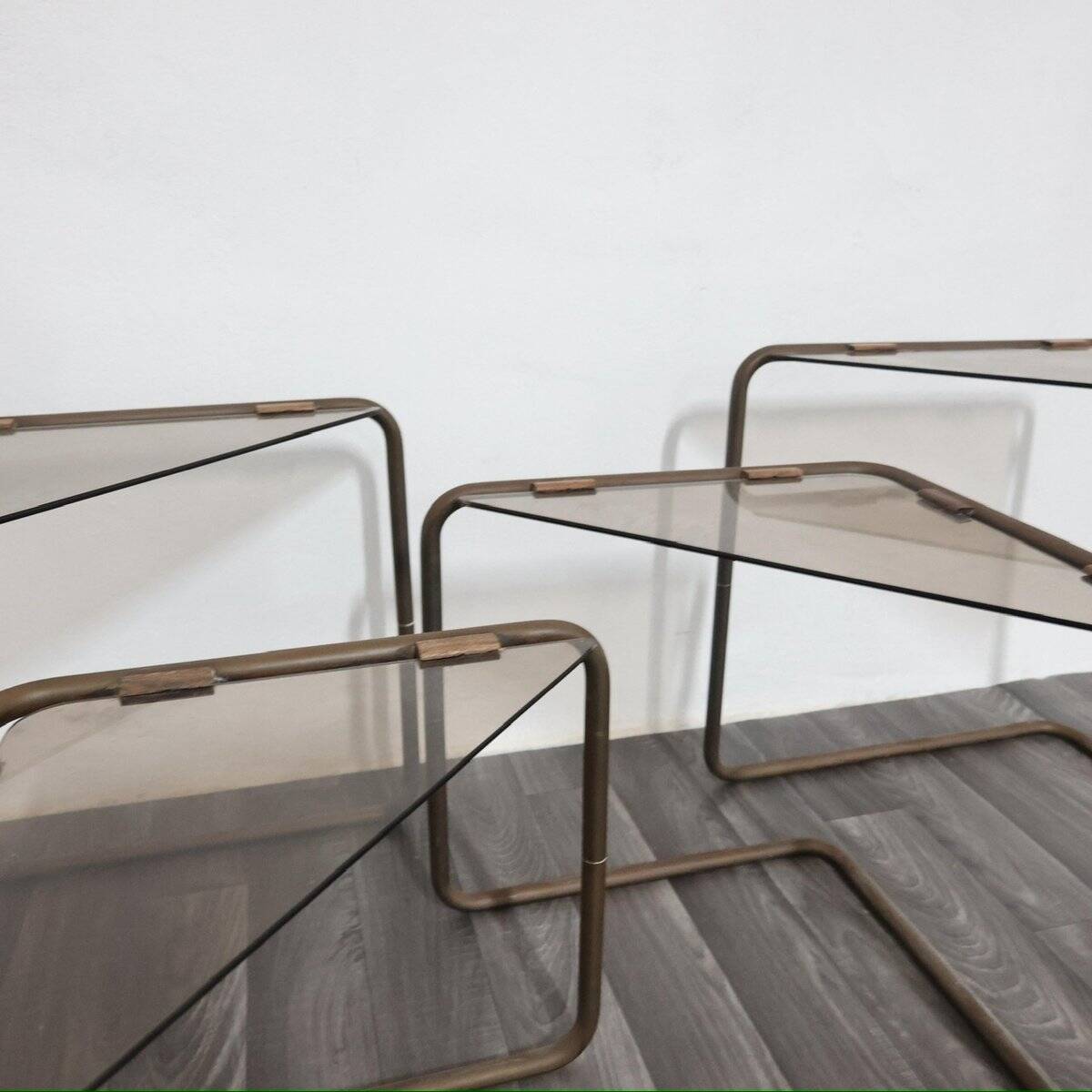Modular Metal and Glass Coffee Tables, 1960s, Set of 4
