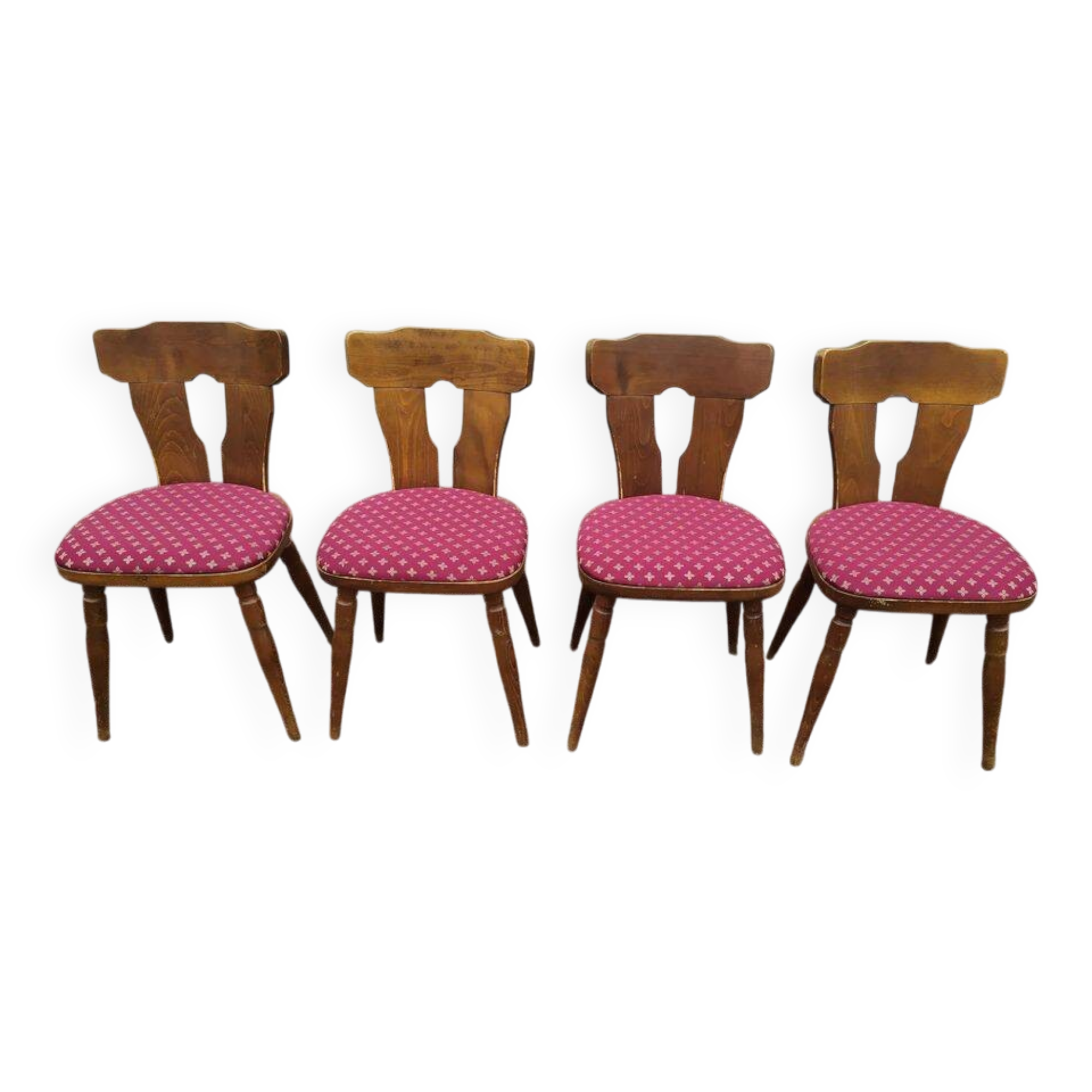 Set of 4 wooden bistro chairs with vintage cushions from the 70s/80s/90s