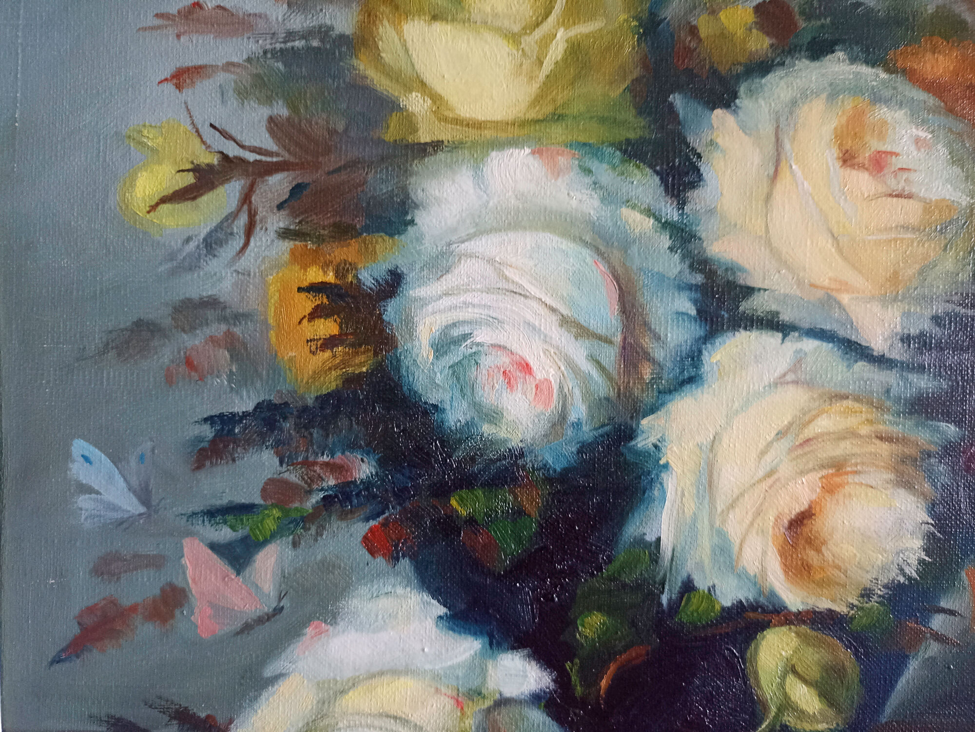 Still Life - bouquet of roses – oil on canvas framed by Pilar Benlloch