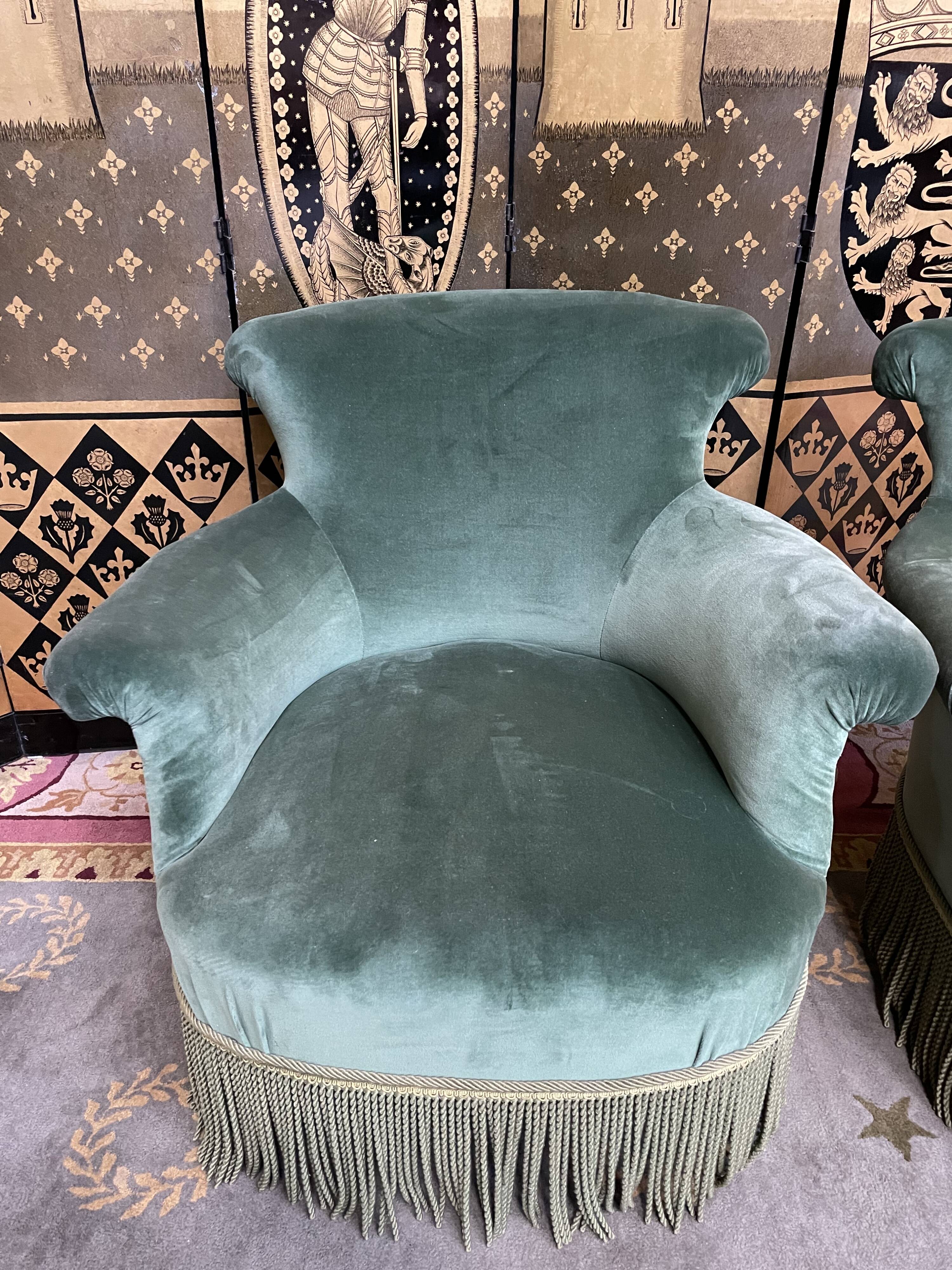 Paire de fauteuils crapaud époque Napoléon III velours vert