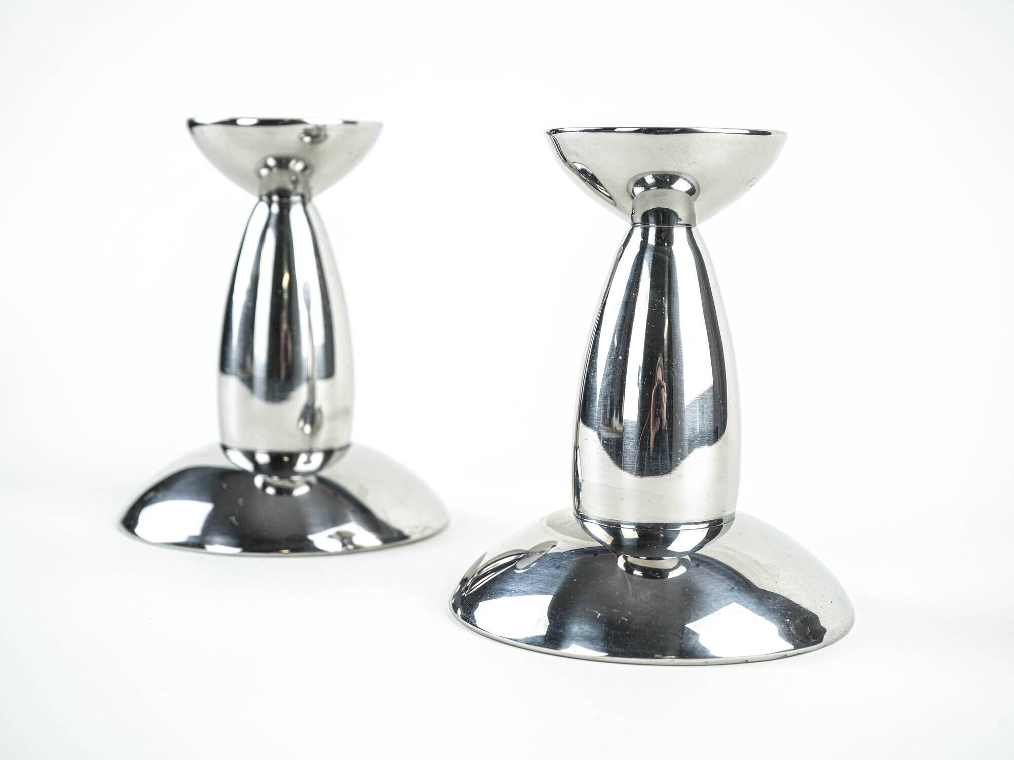 Pair of Chrome Candlesticks, Industrial Minimalist Design, European, 1970s