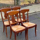 4 Landais chairs with solid oak cross frames, straw seats.