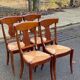 4 Landais chairs with solid oak cross frames, straw seats.