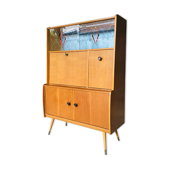 Vintage secretary with compass feet - light oak veneer and formica - 1960