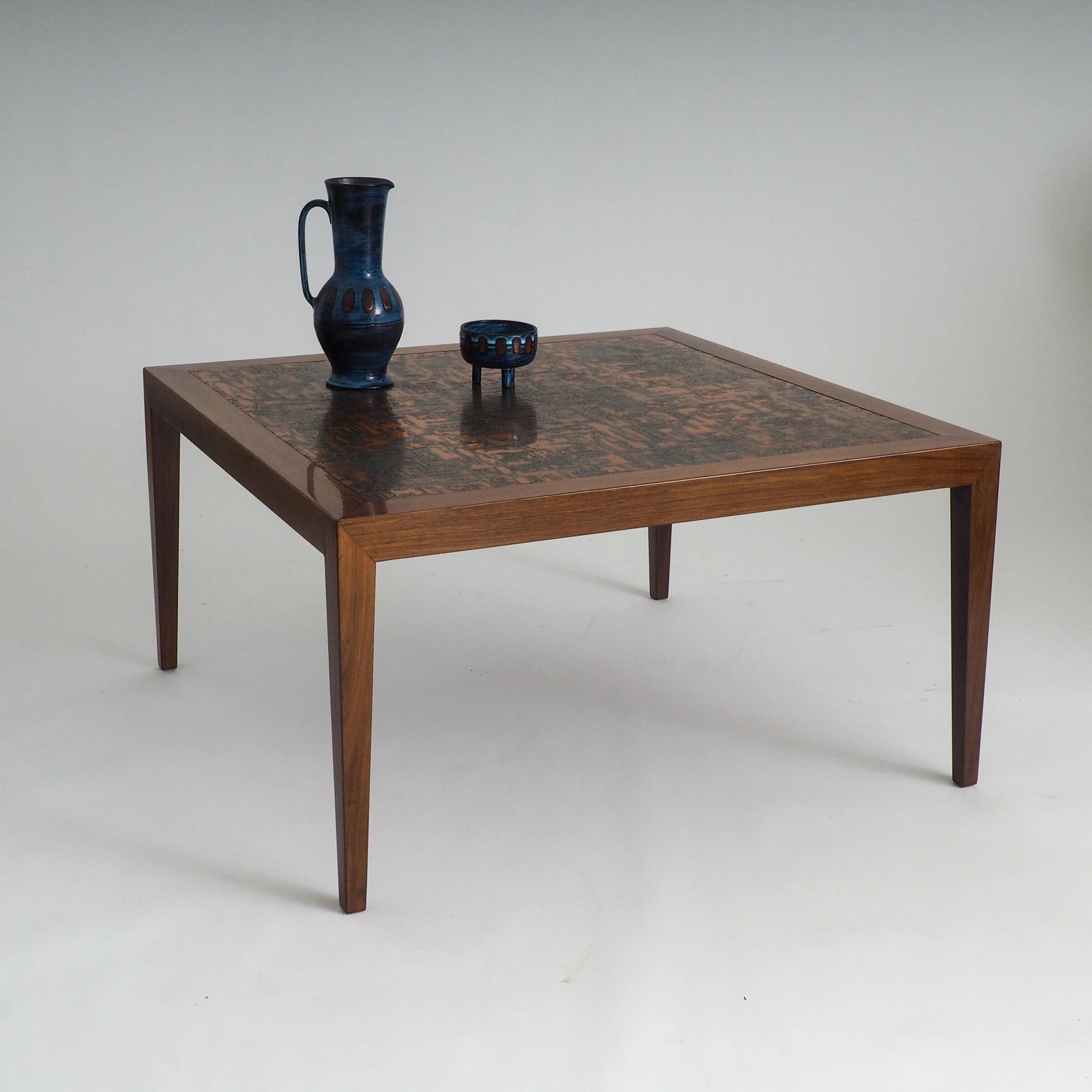 Table basse en teck et cuivre de style mid-century moderne par Severin Hansen