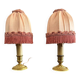 Paire de lampes de chevet  style Louis XVI – Soie rose & laiton- 1950