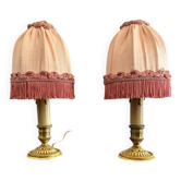 Pair of bedside lamps in Louis XVI style – Pink silk & brass – 1950